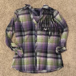 Daytrip Purple and Green Plaid Button Down Shirt